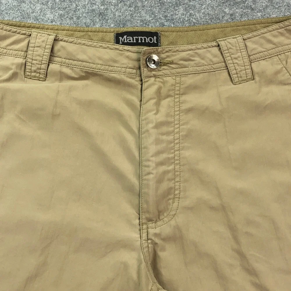 Marmot Mens Cargo Shorts 38 Tan Khaki Recycled Nylon Zipper Pocket Hiking